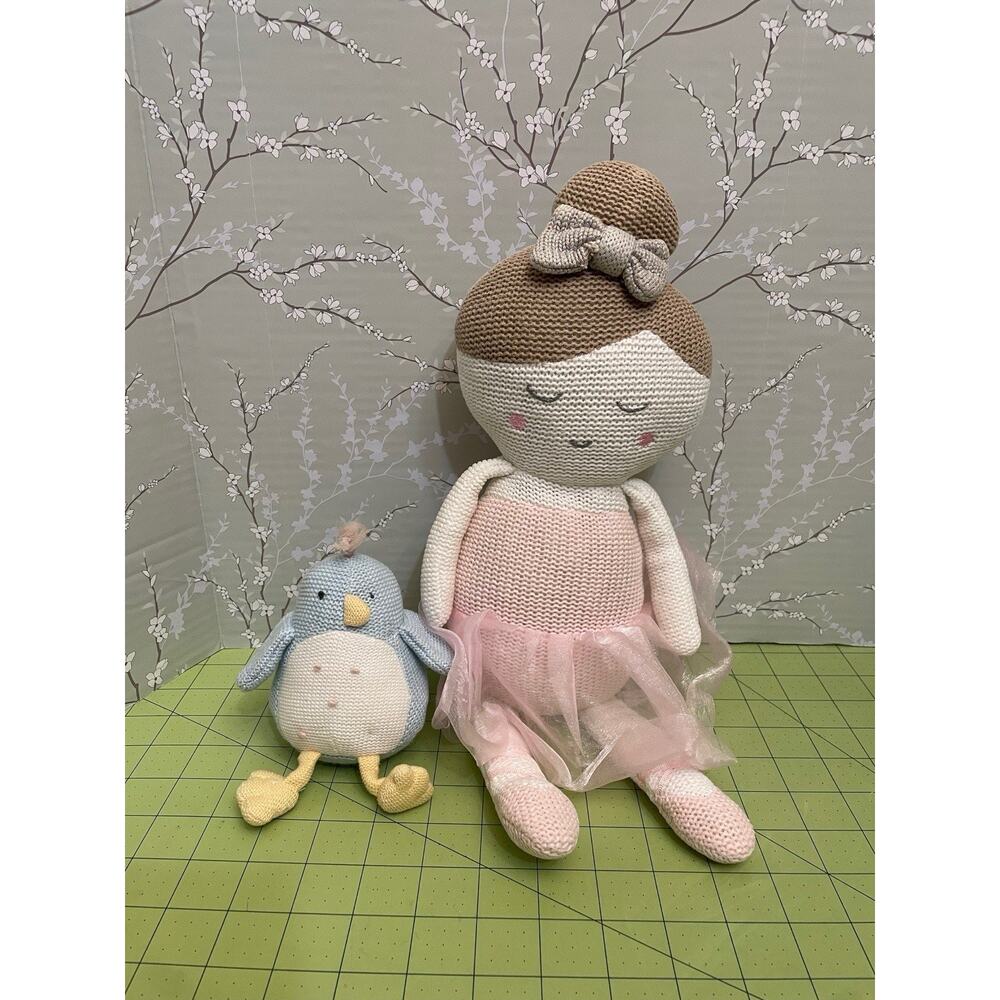 Ballerina Crotchet Plush Doll & Mudpie Bird Rattle Set Stuffed Living Textiles